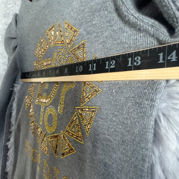 Dior Sweater Womens Small Gray Beaded Rhinestone Logo Puff Sleeve Knit Pullover - Picture 6 of 10